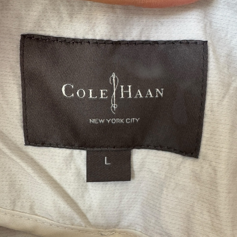 Cole Haan Nylon Jacket Draw String Front Zip High Neck Off White Women's Large - Picture 12 of 13